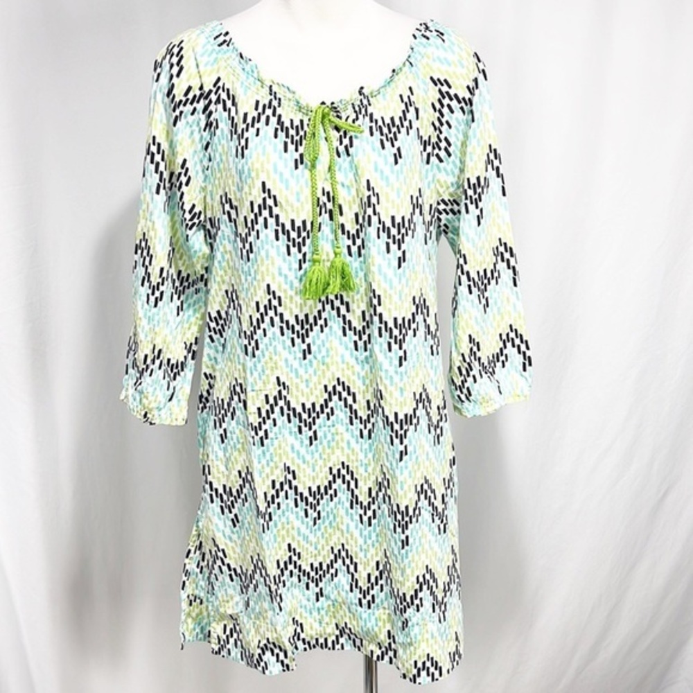 HATLEY Black Blue Green White Geometric Swim Cover-up Medium